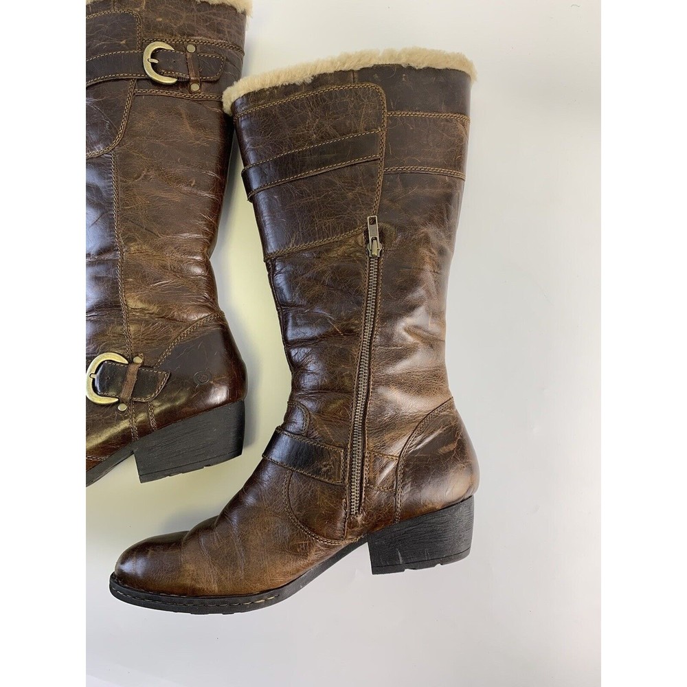 Born Randi Boots Tall Heel Shearling Lined Brown Distressed Leather Womens 11 - Picture 11 of 16